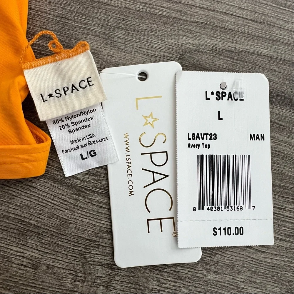 L*SPACE Avery Bikini Top Large Mango Orange Wrap Around Swimwear Retro 70s Beach